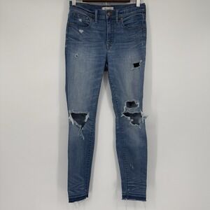Madewell 9" High Rise Skinny Stretch High Rise Distressed Jean Size 27 Raw Hem